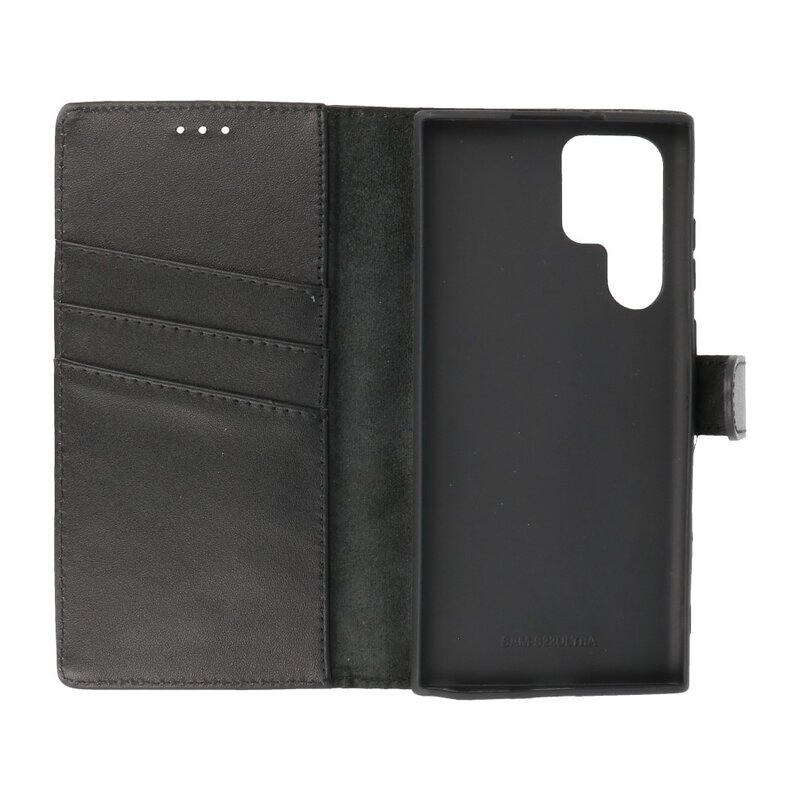 Funda tipo billetera de cuero genuino para Samsung Galaxy S22 Ultra Black