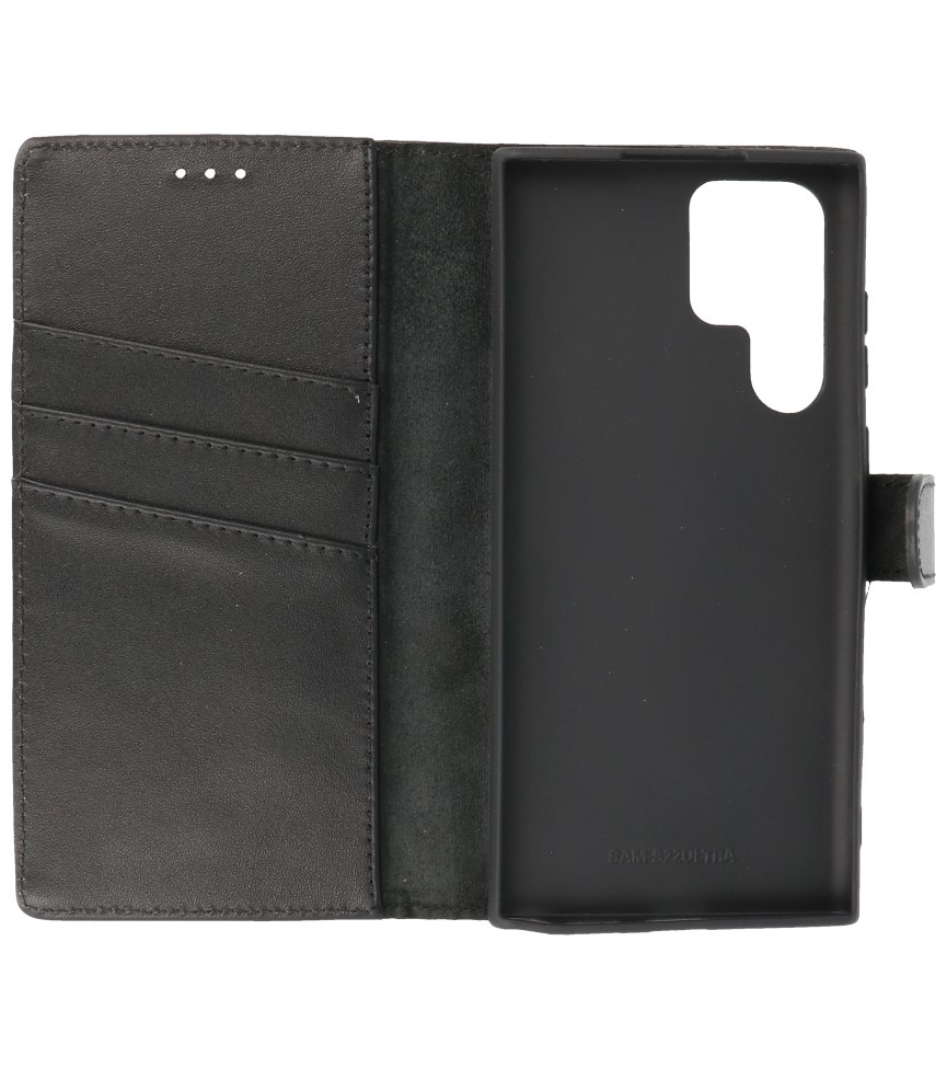 Funda tipo billetera de cuero genuino para Samsung Galaxy S22 Ultra Black