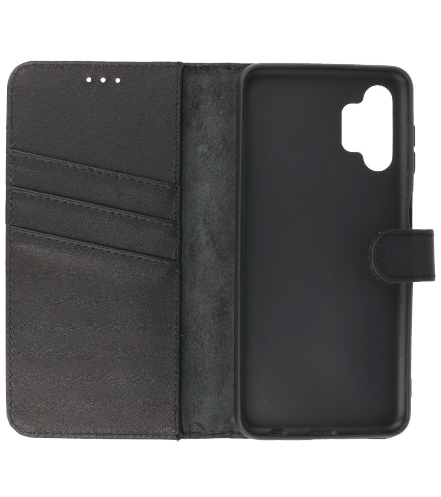 Étui portefeuille en cuir véritable pour Samsung Galaxy A13 4G Noir