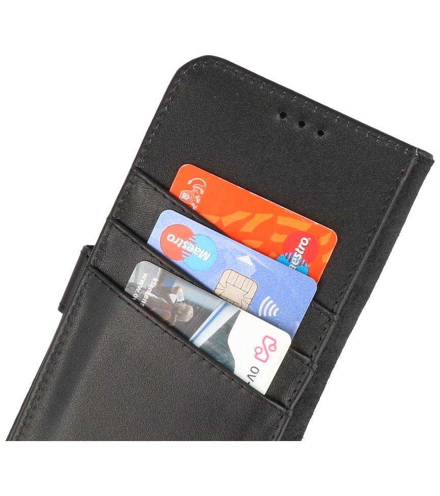Étui portefeuille en cuir véritable pour Samsung Galaxy A22 4G Noir