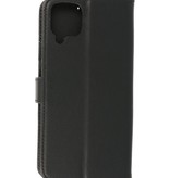 Echtes Leder Wallet Cases Cover für Samsung Galaxy A22 4G Schwarz