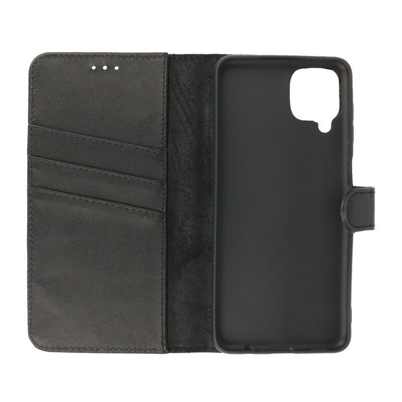 Echt Lederen Wallet Cases Hoesje voor Samsung Galaxy A22 4G Zwart