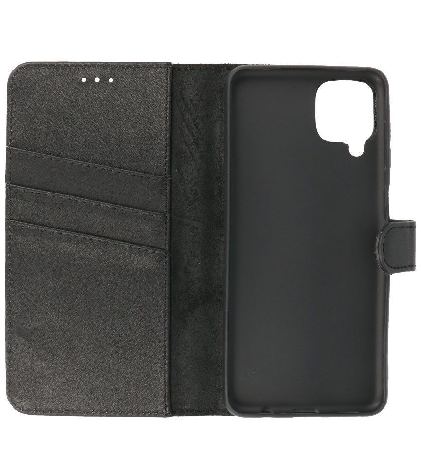 Echt Lederen Wallet Cases Hoesje voor Samsung Galaxy A22 4G Zwart