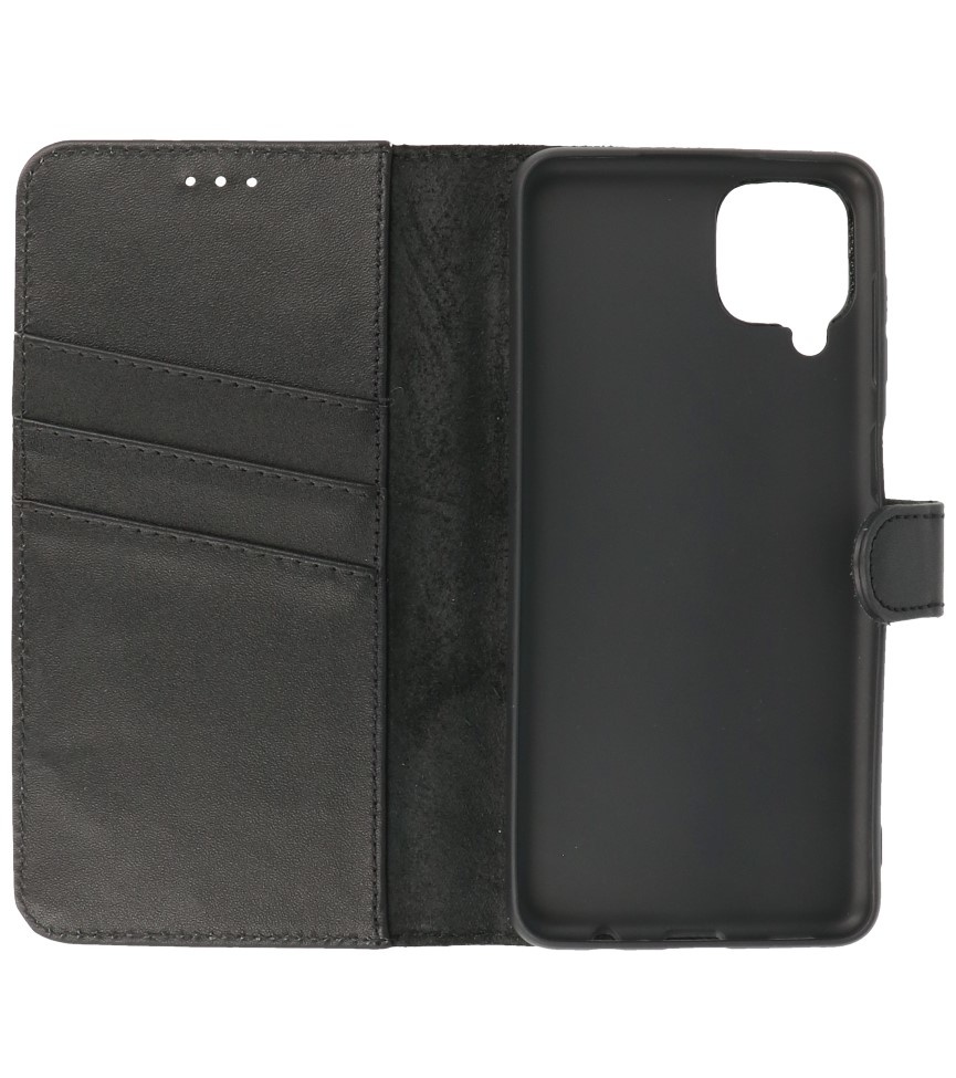 Echtes Leder Wallet Cases Cover für Samsung Galaxy A22 4G Schwarz