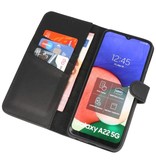 Funda tipo billetera de cuero genuino para Samsung Galaxy A22 5G Negro