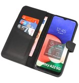 Genuine Leather Wallet Cases Cover for Samsung Galaxy A22 5G Black