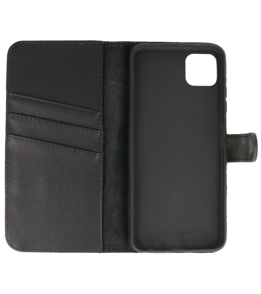 Funda tipo billetera de cuero genuino para Samsung Galaxy A22 5G Negro