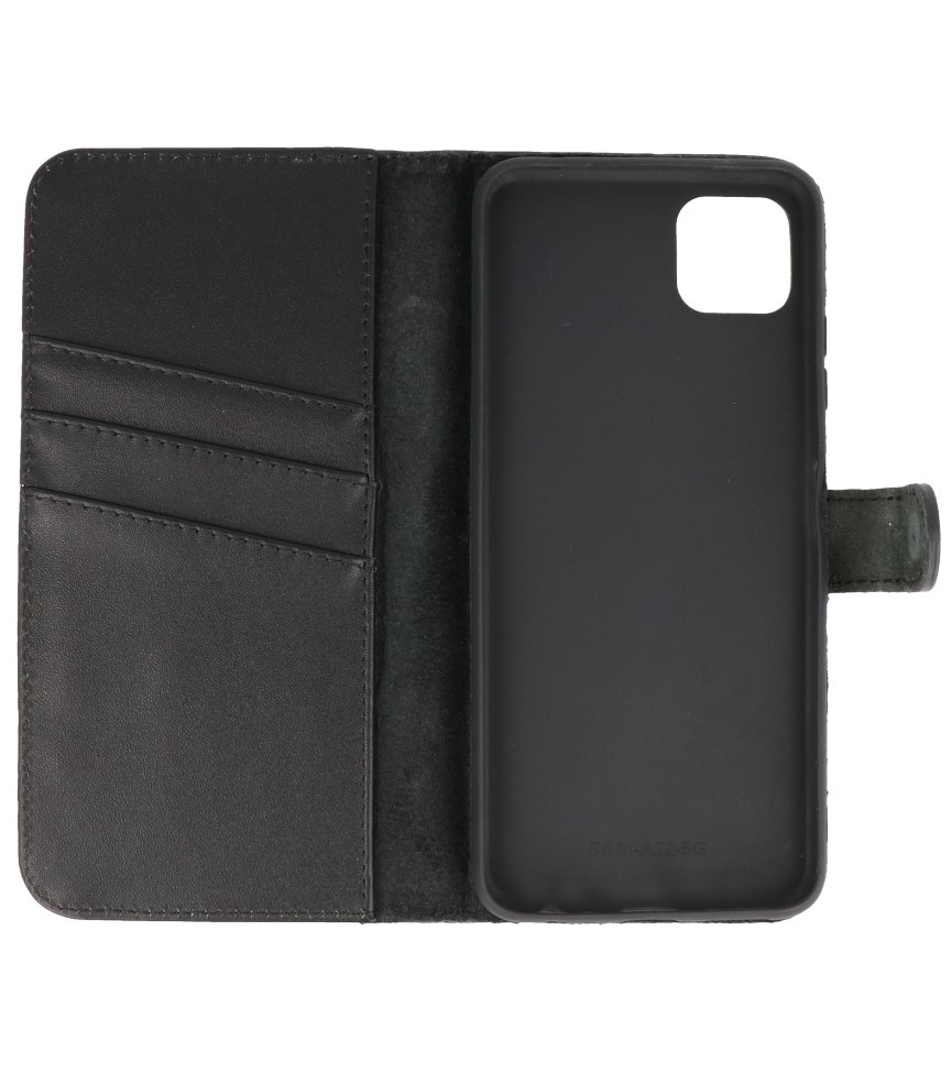 Genuine Leather Wallet Cases Cover for Samsung Galaxy A22 5G Black