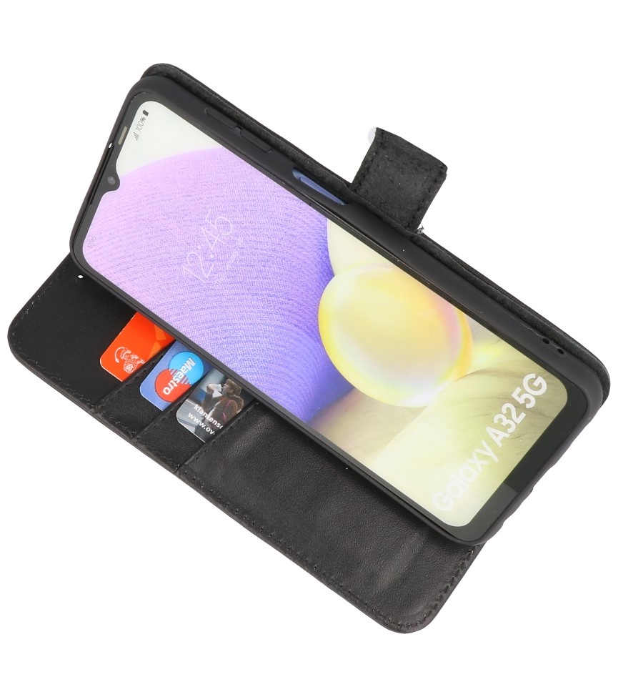 Custodia a portafoglio in vera pelle per Samsung Galaxy A32 5G nera