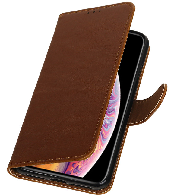 Træk op TPU PU Læder Book Style til HTC One X 9 Brown