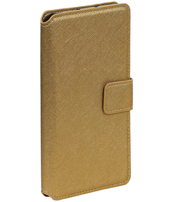 Krydsmønster Book Style Taske til Huawei G8 Guld
