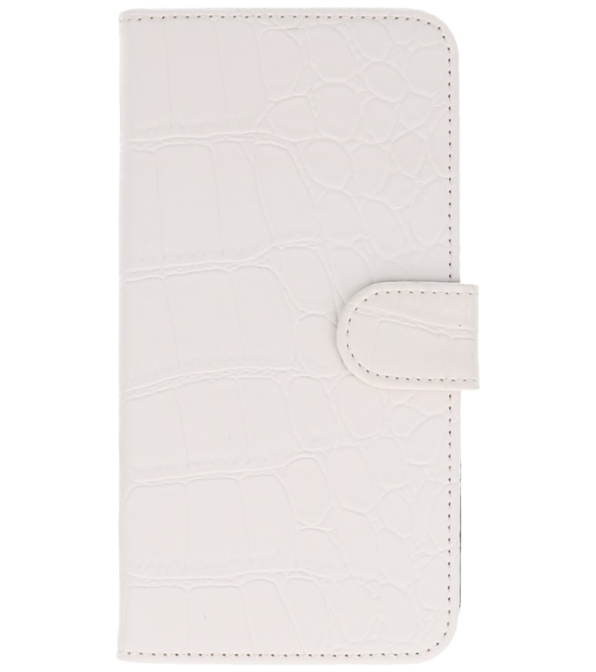 Croco libro Tipo de caja para Sony Xperia M2 Blanca