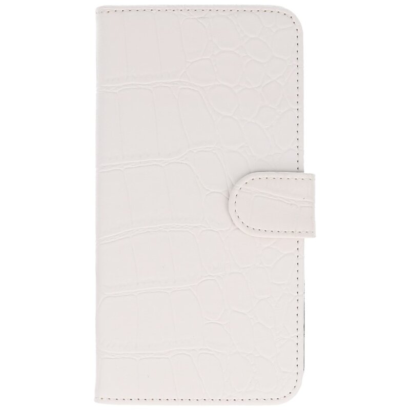 Croco cassa di libro di stile per HTC One M7 Bianco