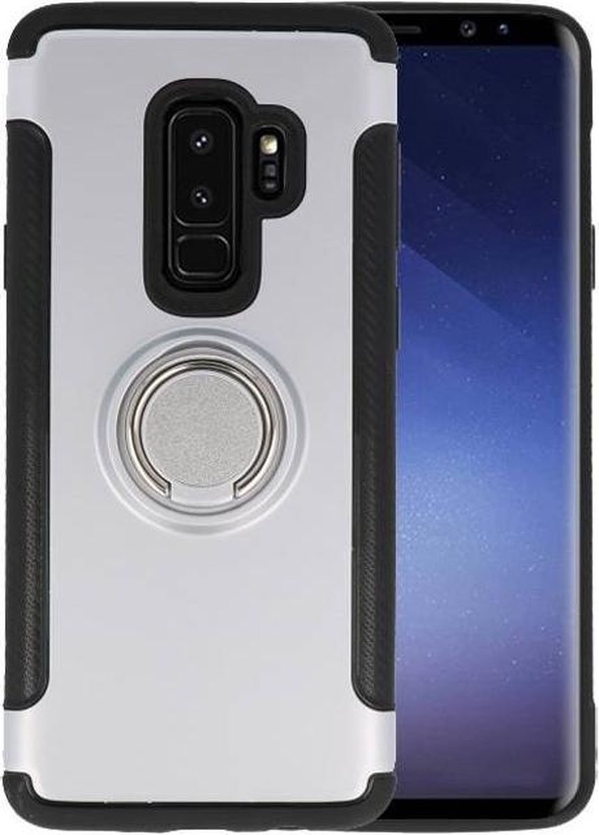 Pantser TPU Hoesje Ring Houder voor Galaxy S9 Plus Zilver