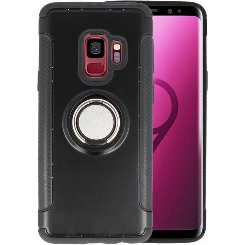 Pantser TPU Hoesje Ring Houder voor Galaxy S9 Zwart