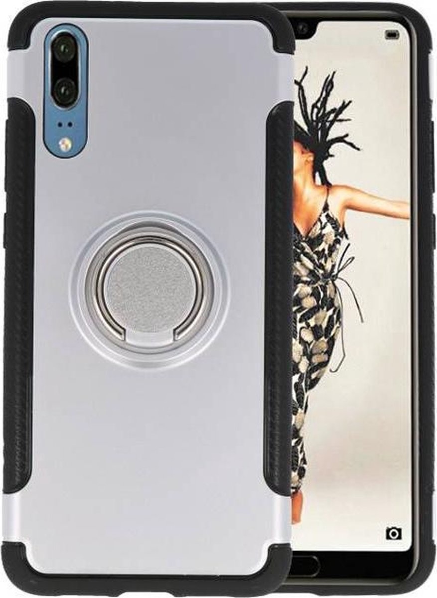 Armor TPU Case Ring Halter für Huawei P20 Silber