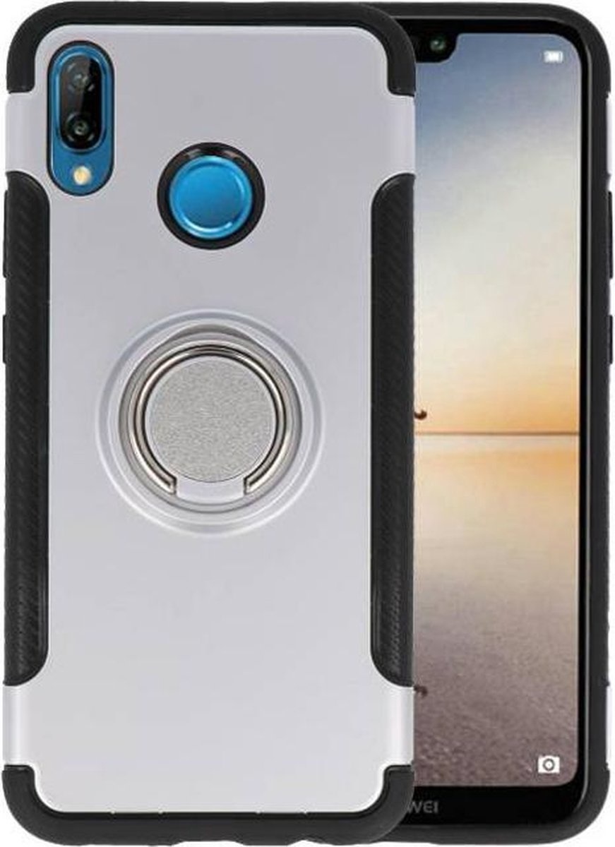 Armor TPU Case Ring Halter für Huawei P20 Lite Silber