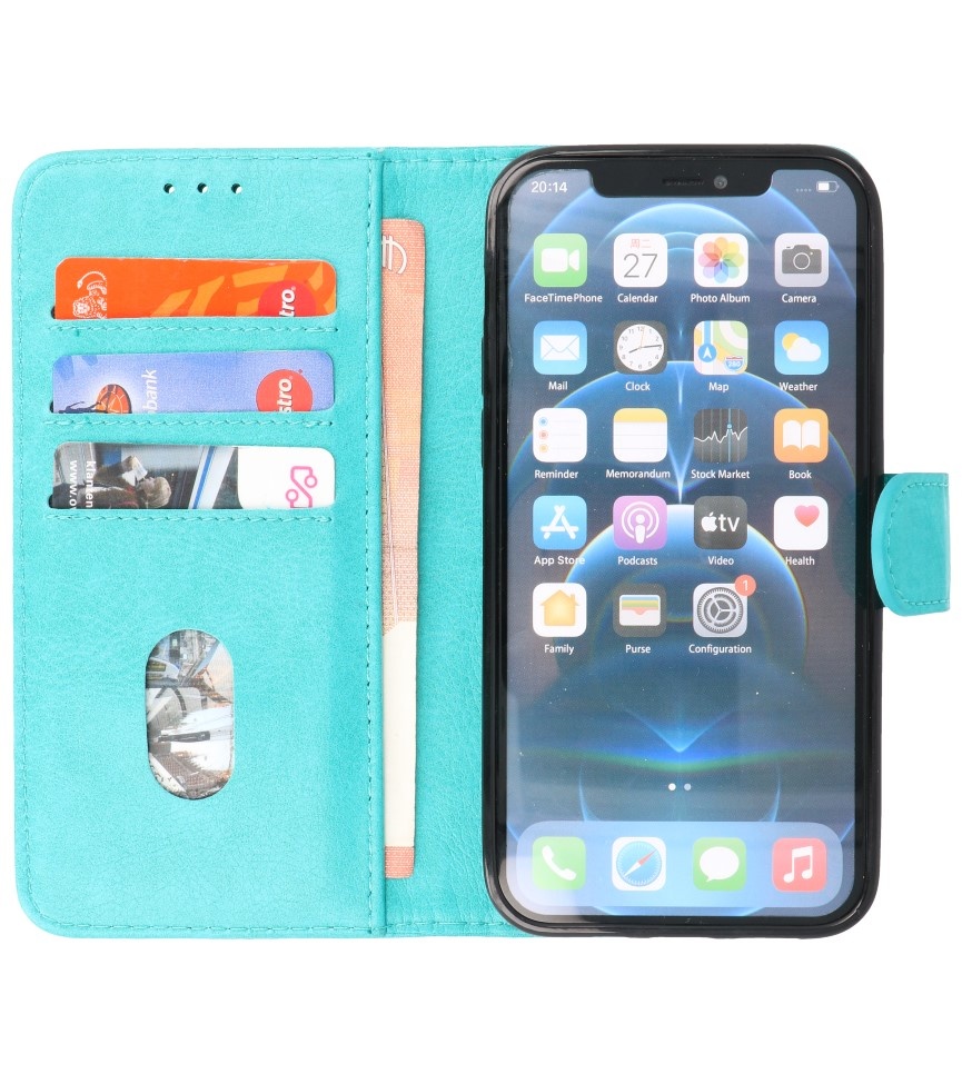 Bookstyle Wallet Cases Hoesje voor iPhone 14 Groen