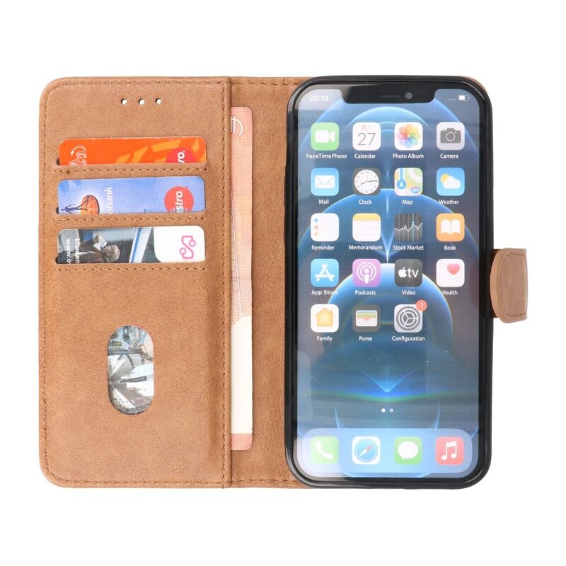 Bookstyle Wallet Cases Coque pour iPhone 14 Pro Max Marron