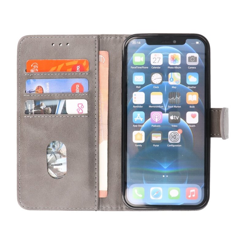 Bookstyle Wallet Cases Hülle für iPhone 14 Grau