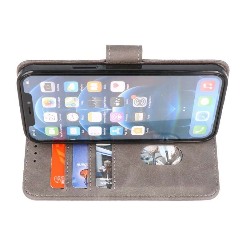Bookstyle Wallet Cases Hülle für iPhone 14 Grau