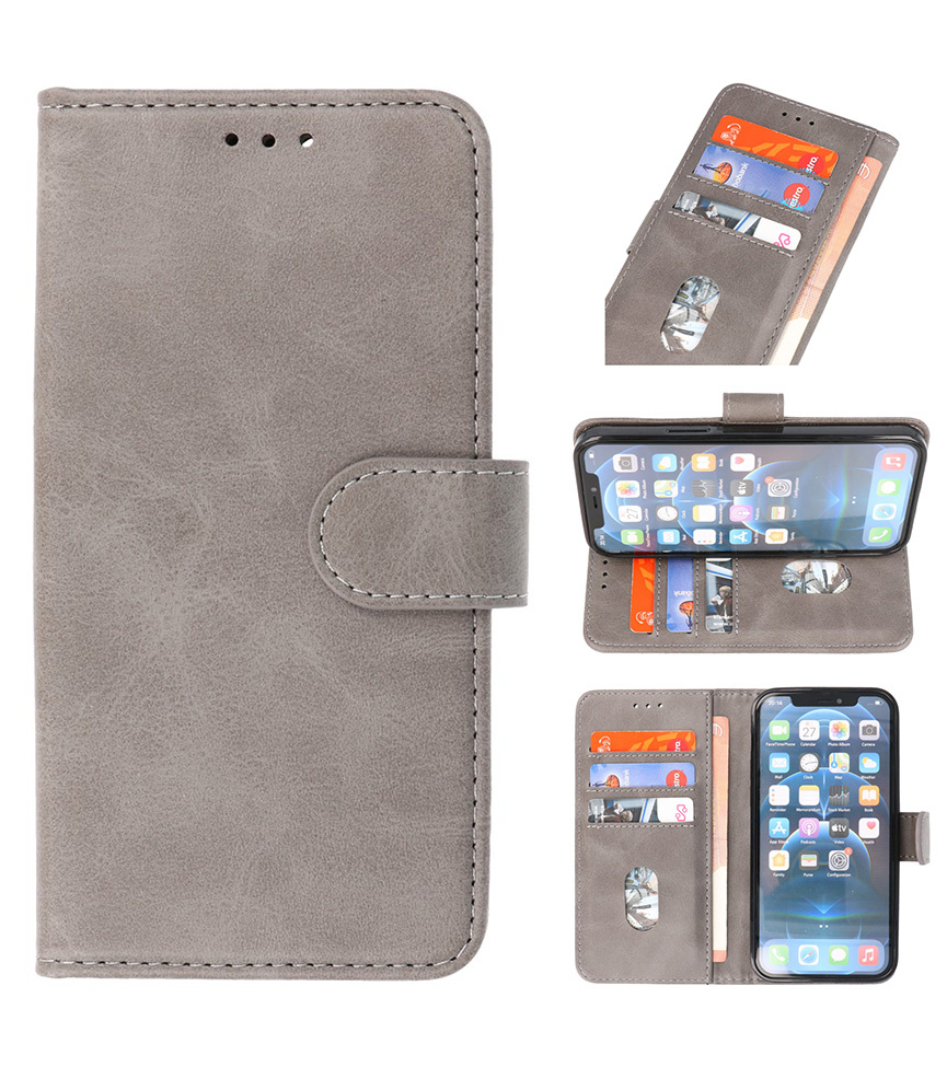 Bookstyle Wallet Cases Coque pour iPhone 14 Pro Gris