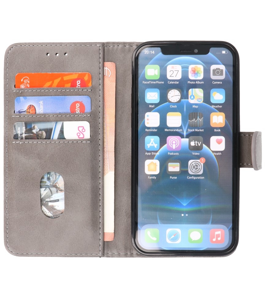 Bookstyle Wallet Cases Coque pour iPhone 14 Pro Max Gris