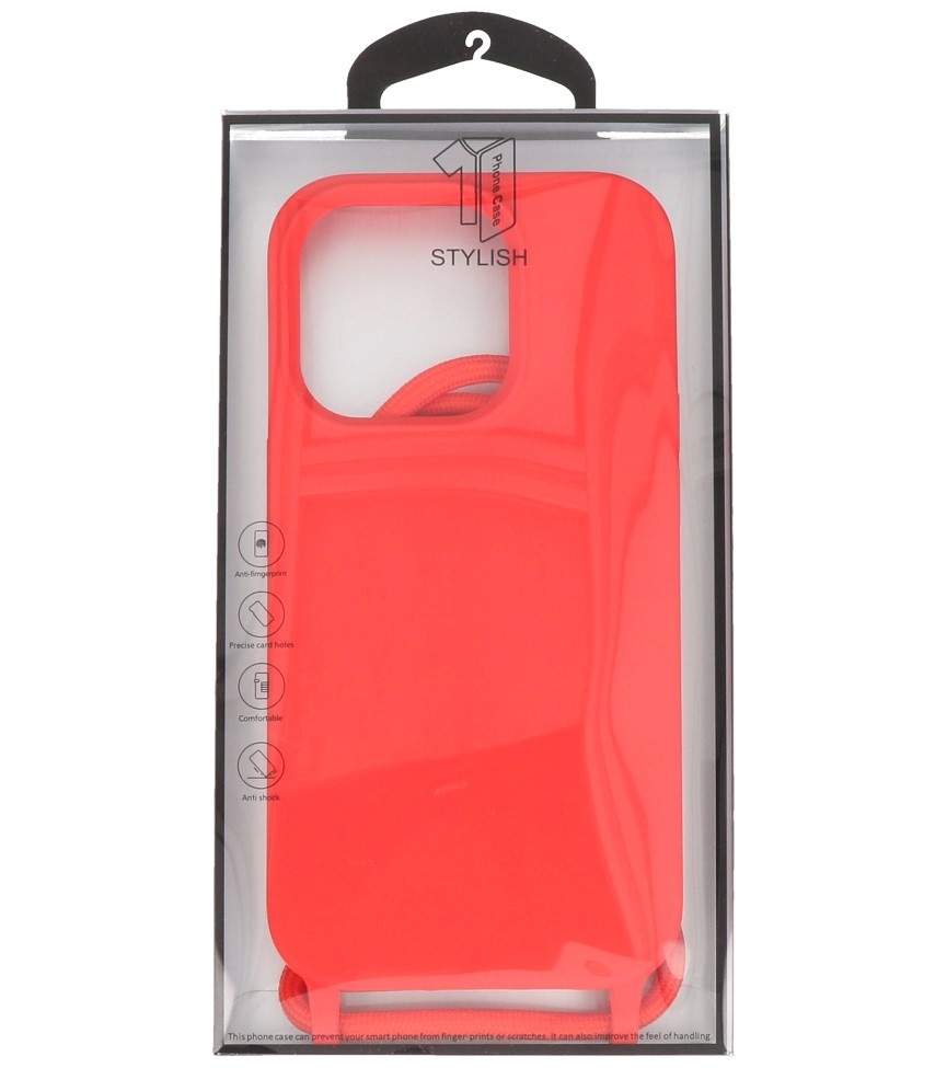 2,5 mm Hülle mit Kordel für iPhone 14 Pro Rot