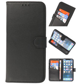 Echt Lederen Hoesje Wallet Case voor iPhone 14 Zwart