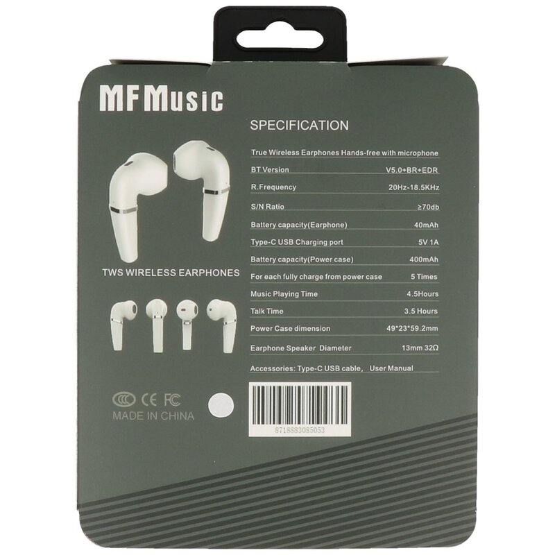 MF Headset Oreillette Bluetooth MT TWS MF-03 Blanc