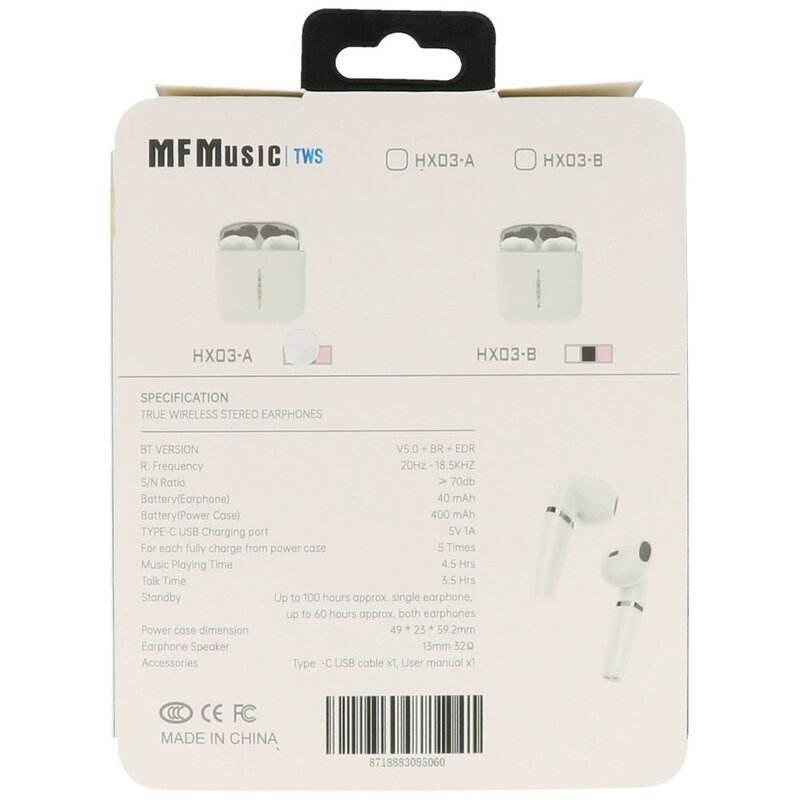 MF Headset Oreillette Bluetooth MF TWS MF-03 A Blanc