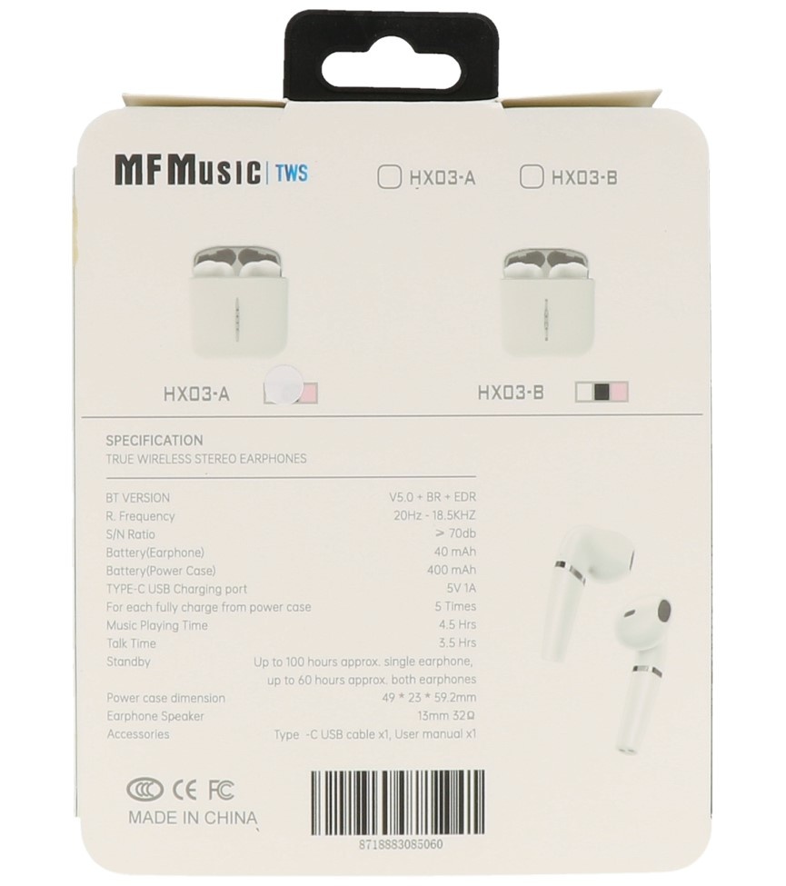 MF TWS Bluetooth Headset MF-03 A White