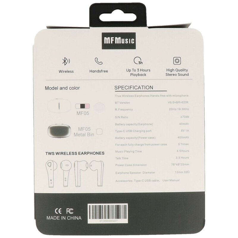 MF Headset Oreillette Bluetooth MF TWS MF-05 Blanc