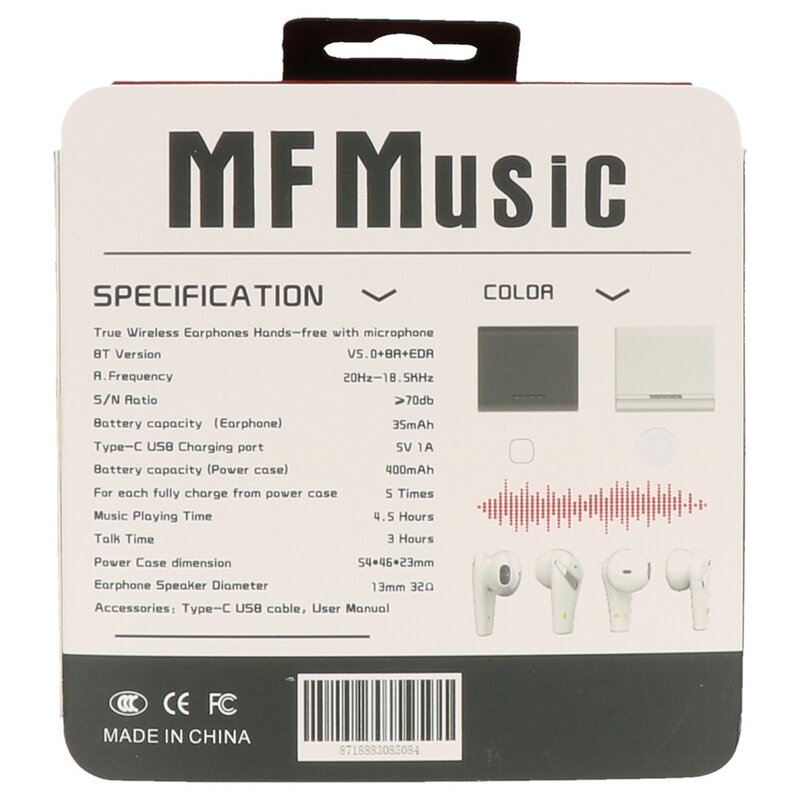 MF Headset Oreillette Bluetooth MF TWS + ENC MF-06 Blanc