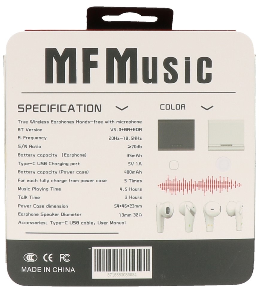 MF TWS + ENC Bluetooth Headset MF-06 Hvid