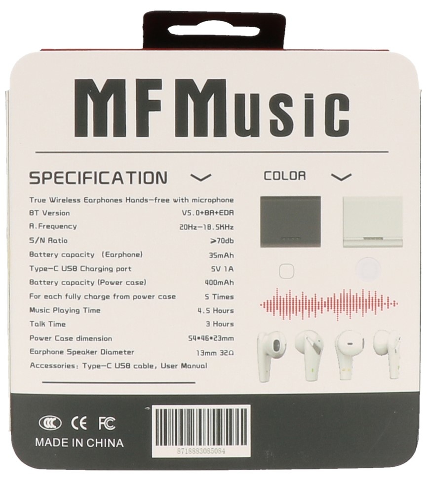 MF TWS + ENC Bluetooth Headset MF-06 White