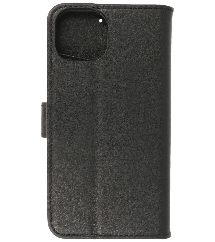 Echt Lederen Hoesje Wallet Case voor iPhone 14 Zwart