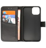 Echt Lederen Hoesje Wallet Case voor iPhone 14 Zwart