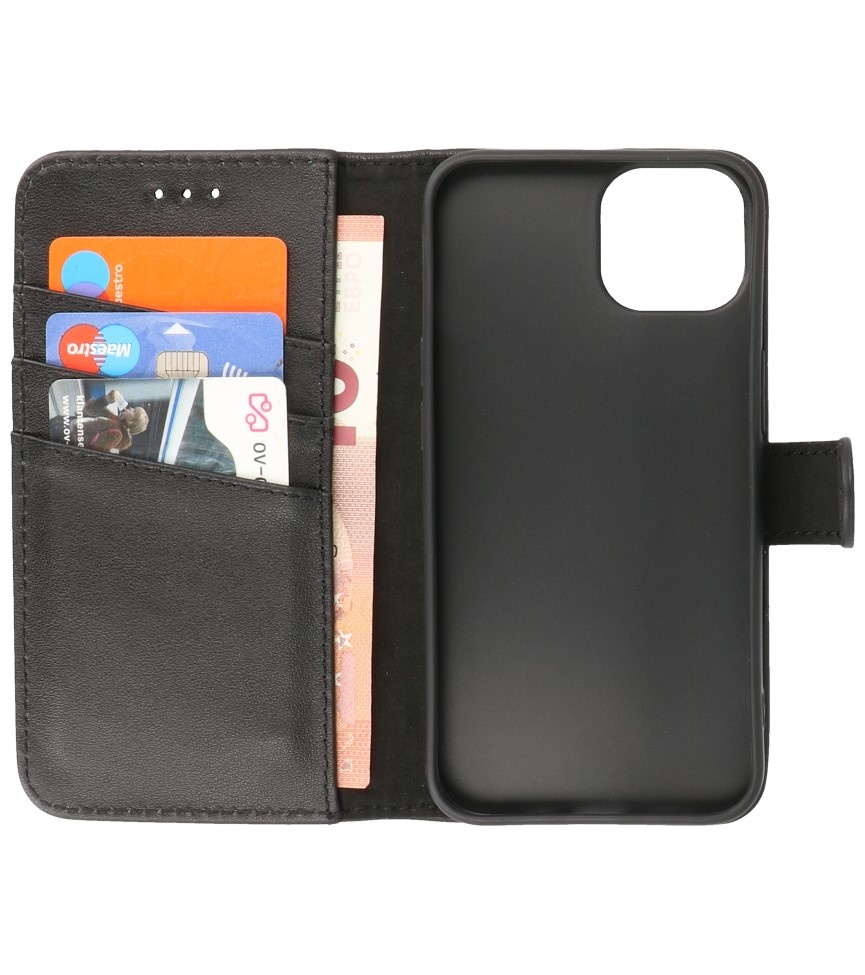 Echtes Leder Case Wallet Case für iPhone 14 Schwarz