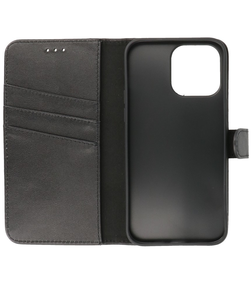 Echt Lederen Hoesje Wallet Case voor iPhone 14 Pro Zwart