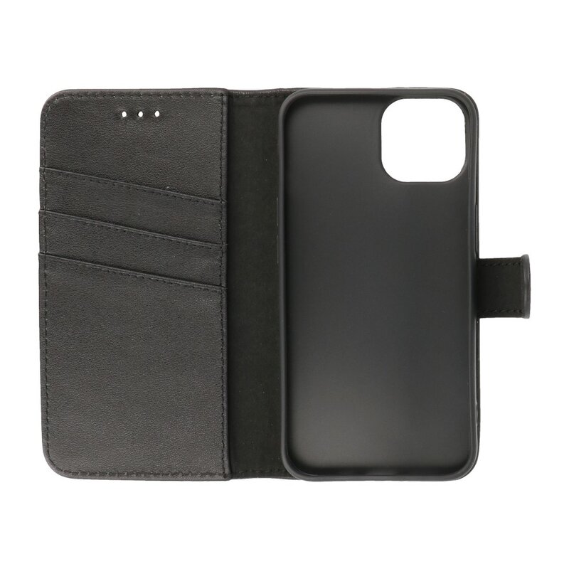 Echt Lederen Hoesje Wallet Case voor iPhone 14 Plus Zwart
