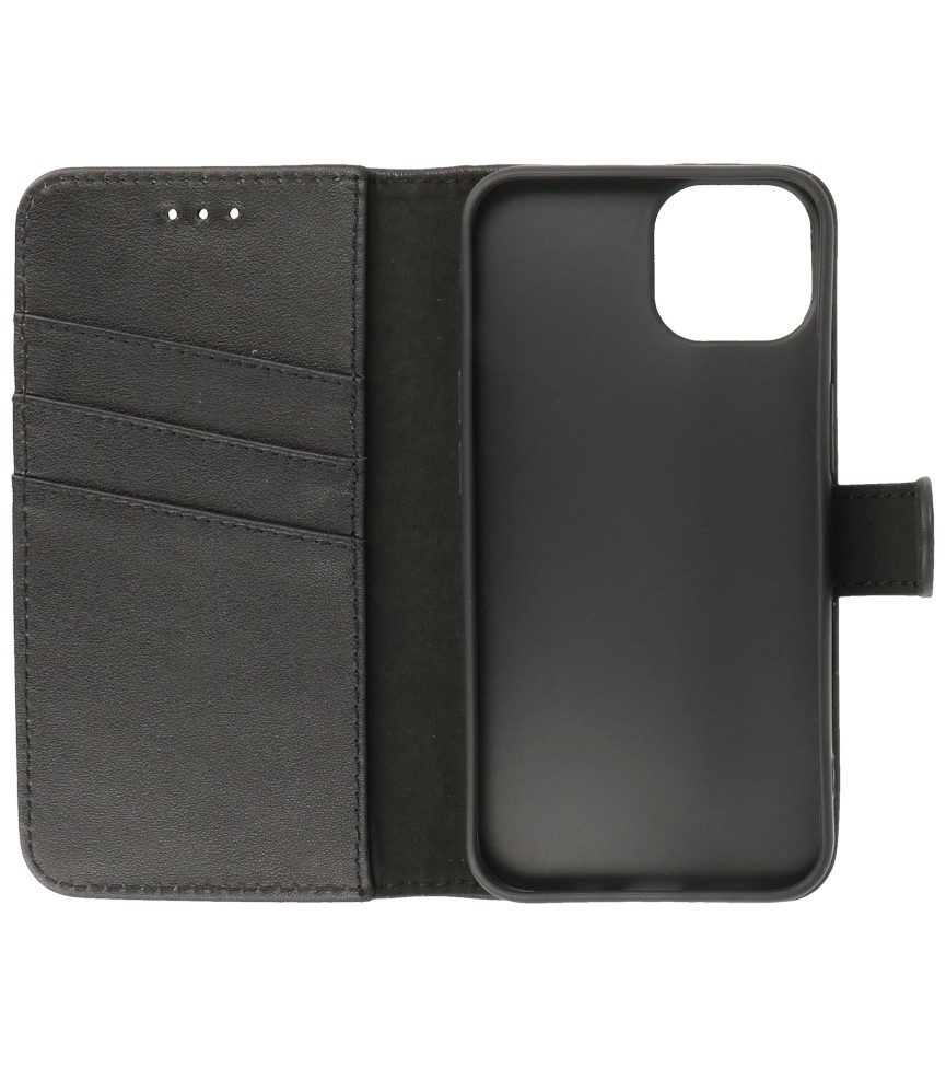 Echt Lederen Hoesje Wallet Case voor iPhone 14 Plus Zwart