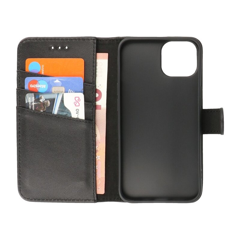 Echt Lederen Hoesje Wallet Case voor iPhone 14 Plus Zwart
