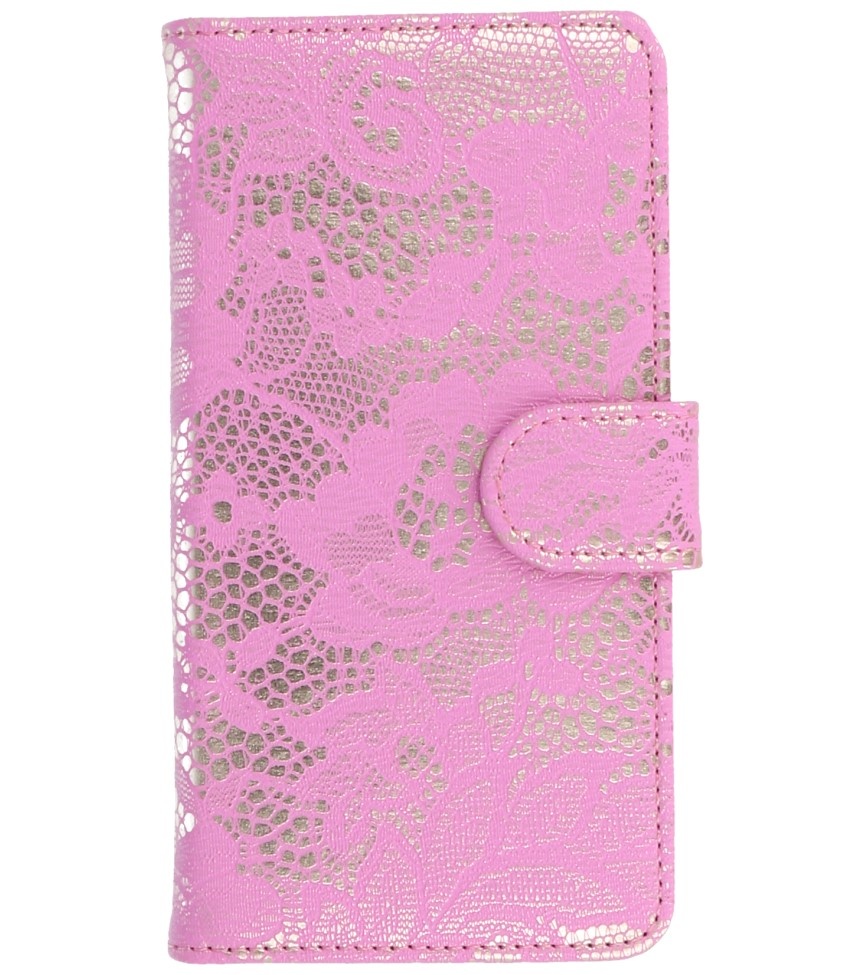 Lace Book Style Taske til Galaxy S5 G900F Pink