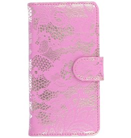 Lace Book Style Taske til Huawei Ascend G510 Pink