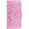 Lace Book Style Taske til Huawei Ascend G510 Pink