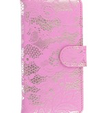Lace Book Style Taske til Huawei Ascend G610 Pink