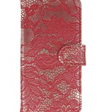 Lace Book Style Taske til Huawei Ascend G7 Rød