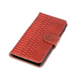 Snake Bookstyle Hoes voor HTC One M9 Rood