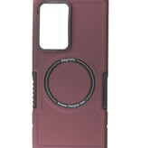 Custodia di ricarica magnetica per Samsung Galaxy S22 Ultra rosso bordeaux